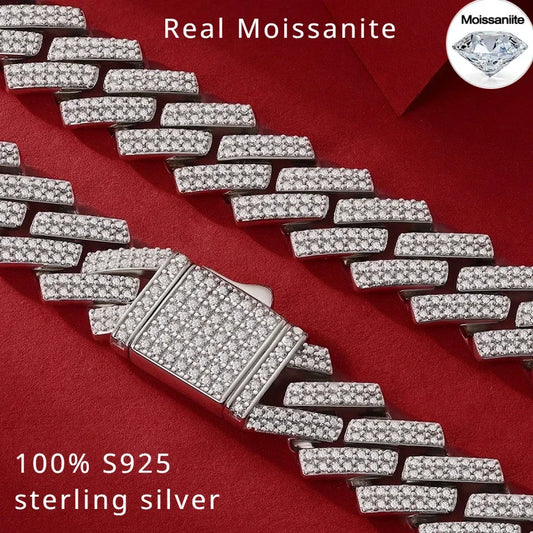 Full Moissanite Cuban Link Necklace Bracelet GRA Certified 100% 925 Sterling Silver