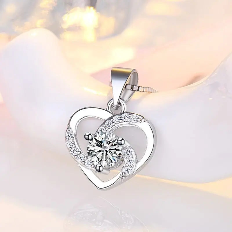925 Sterling Silver Heart Shaped Moissanite Necklace