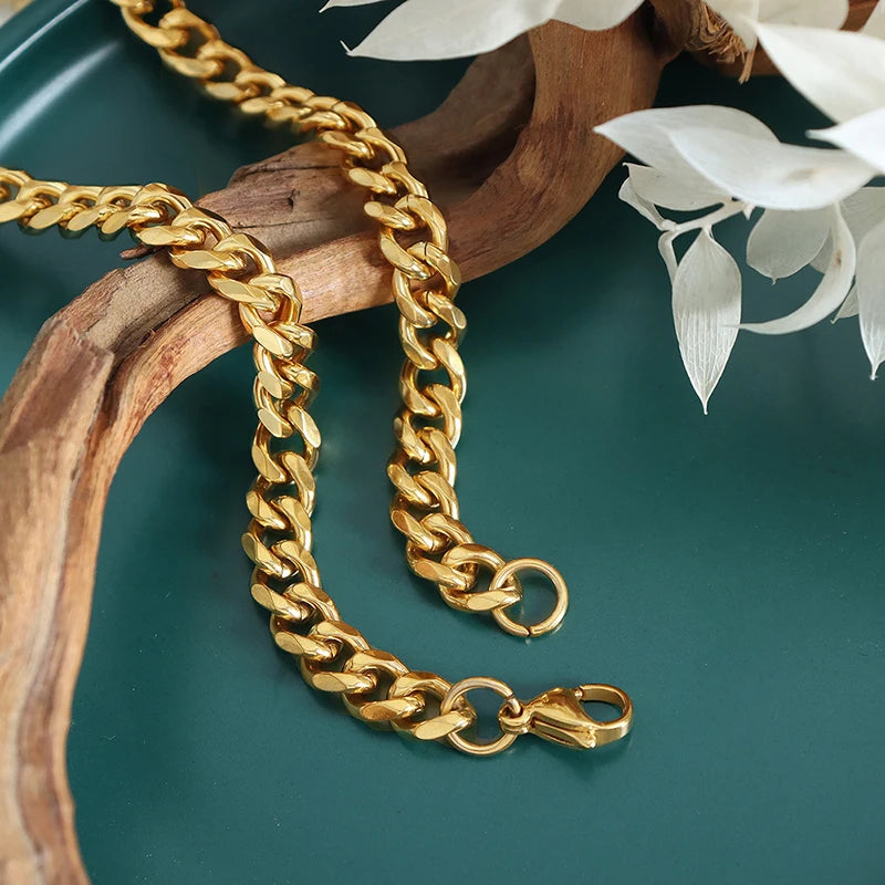 3MM5MM7MM Cuban Link Chain Stainless Steel Necklace Waterproof Gold Plated
