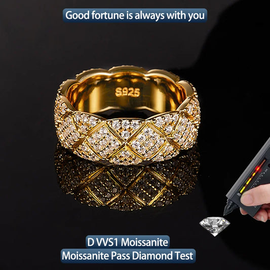S925 Silver Moissanite Diamond patterned Ring