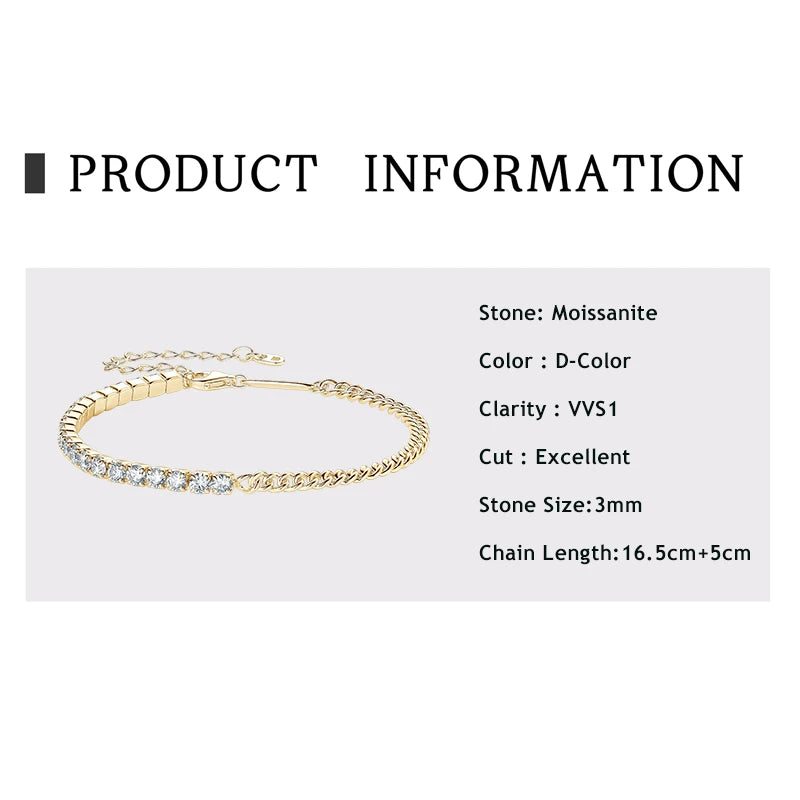 3mm Moissanite Tennis Bracelet 925 Sterling Silver