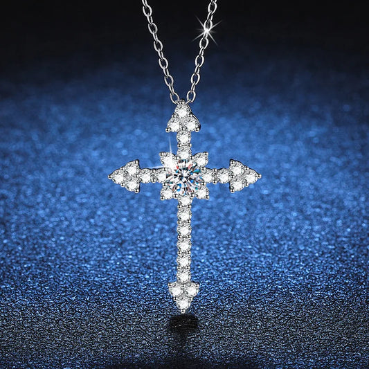 Moissanite Full Diamond Cross Pendant 18K Gold with 0.5 Carat 1 Carat Moissanite Necklace