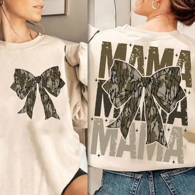 Mama Camo Bow Oversized Sweatshirts