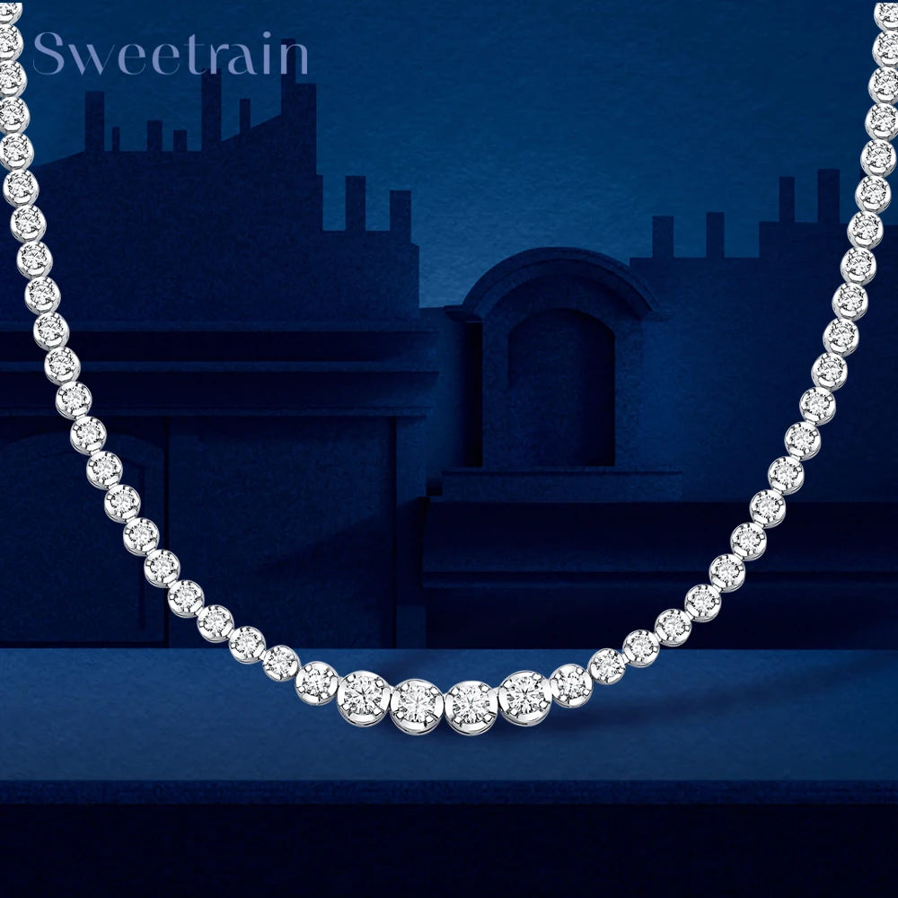Moissanite Tennis Necklace for Women S925 Sterling Silver Plated Gold 1.2 Carat Diamond Chain