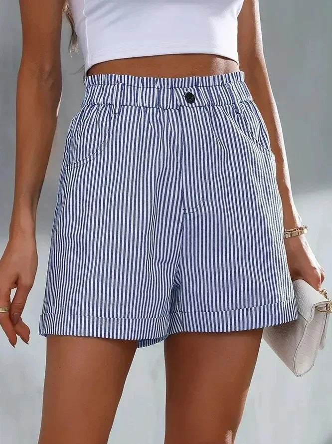 New summer casual pocket striped casual shorts women's wear