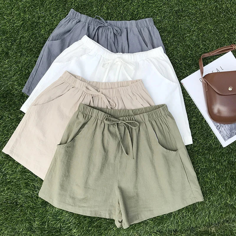 Cotton Linen Shorts Women Casual Workout Shorts