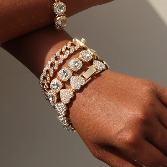Iced Out Chain Cuban Bracelet Full Rhinestone