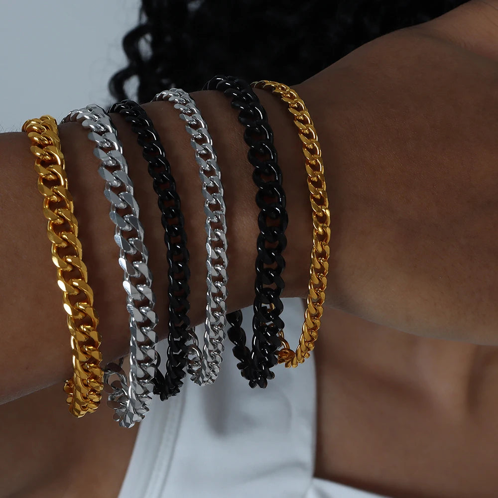 3MM5MM7MM Cuban Link Chain Stainless Steel Necklace Waterproof Gold Plated