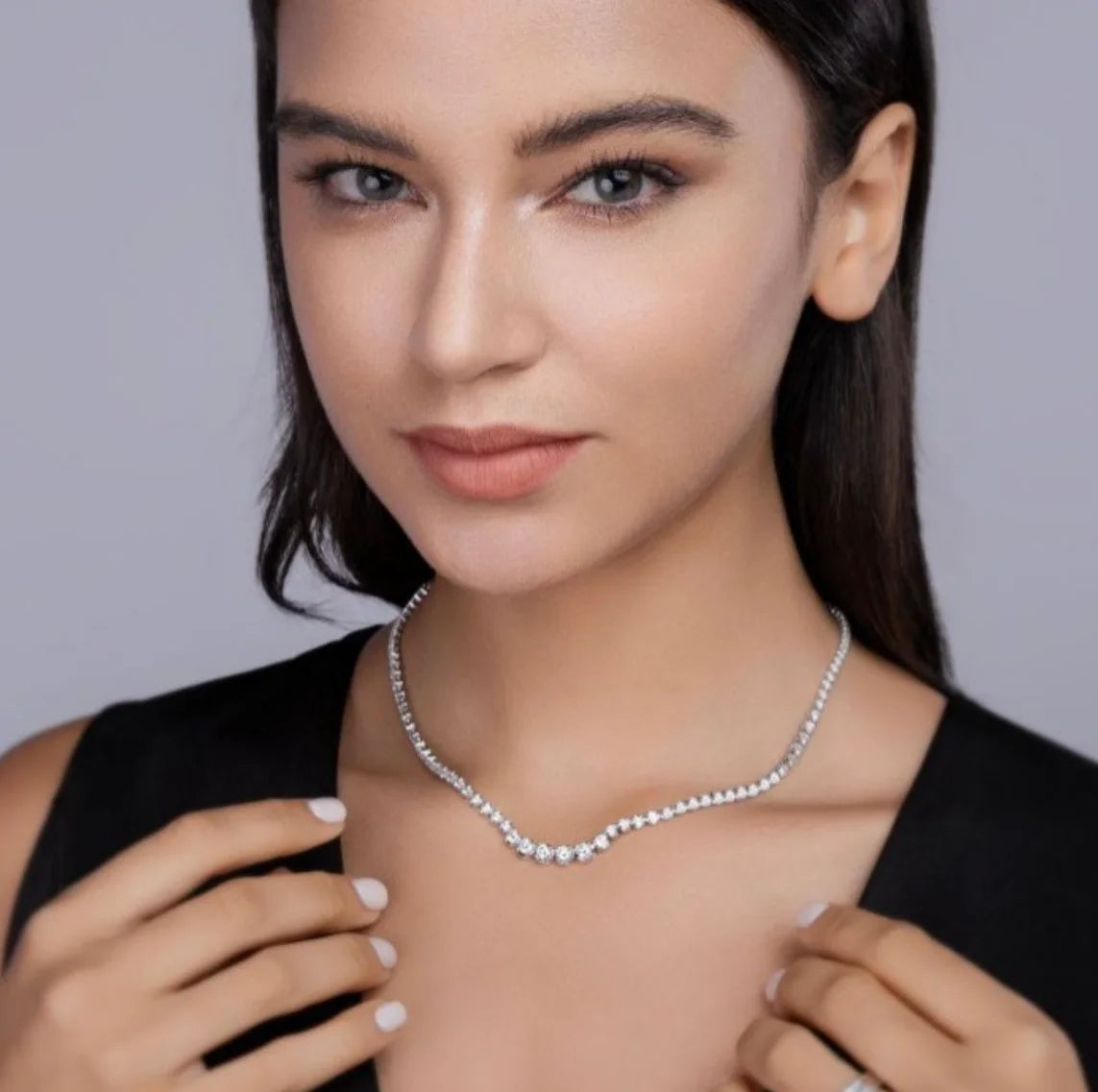 Moissanite Tennis Necklace for Women S925 Sterling Silver Plated Gold 1.2 Carat Diamond Chain