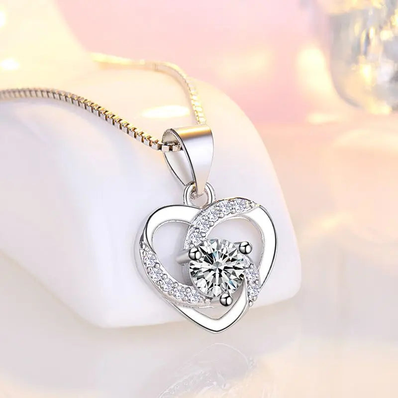 925 Sterling Silver Heart Shaped Moissanite Necklace