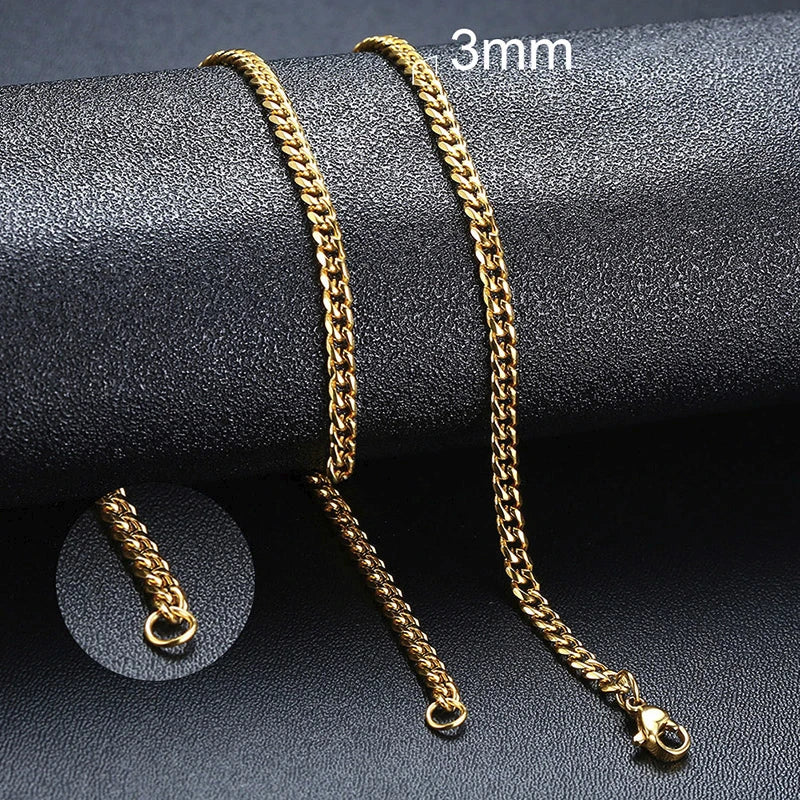 Cuban Chain Necklaces, Stainless Steel Curb Link Chain Collar,