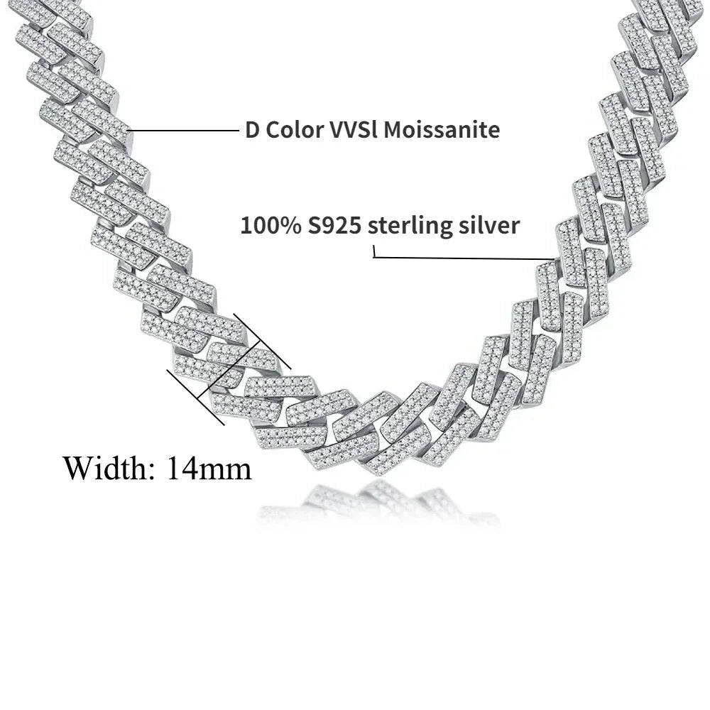 Full Moissanite Cuban Link Necklace Bracelet GRA Certified 100% 925 Sterling Silver