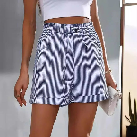 New summer casual pocket striped casual shorts women's wear