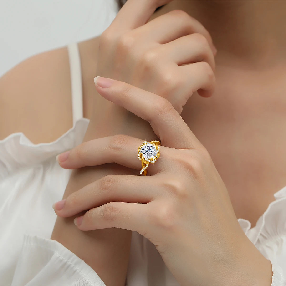 Szjinao Star Of David 3ct Moissanite Ring Yellow Gold With Certificate High Quality Wedding Party Jewelry For Women New Product
