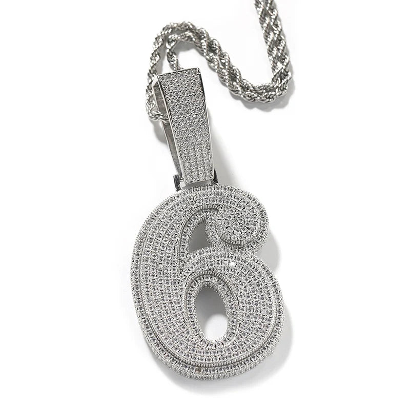 5A+ CZ lIce Out Big Numbers Pendants