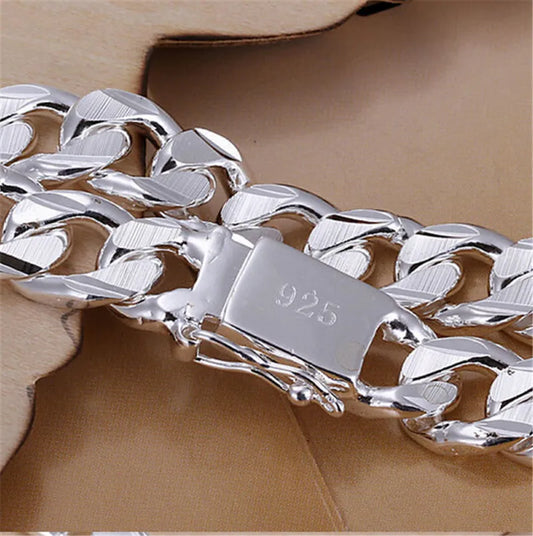 Fine S925 Sterling Silver Bracelet 10MM Square Beautiful Gem