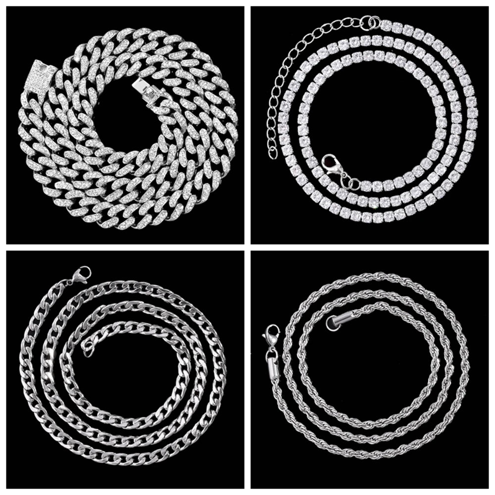 Men Women Necklace CZ Stainless steel Chain Necklace Pendant