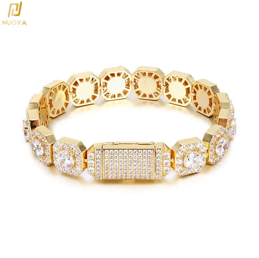 18k Gold Plated Cluster Cubic Zirconia Tennis Chain Bracelet 12mm